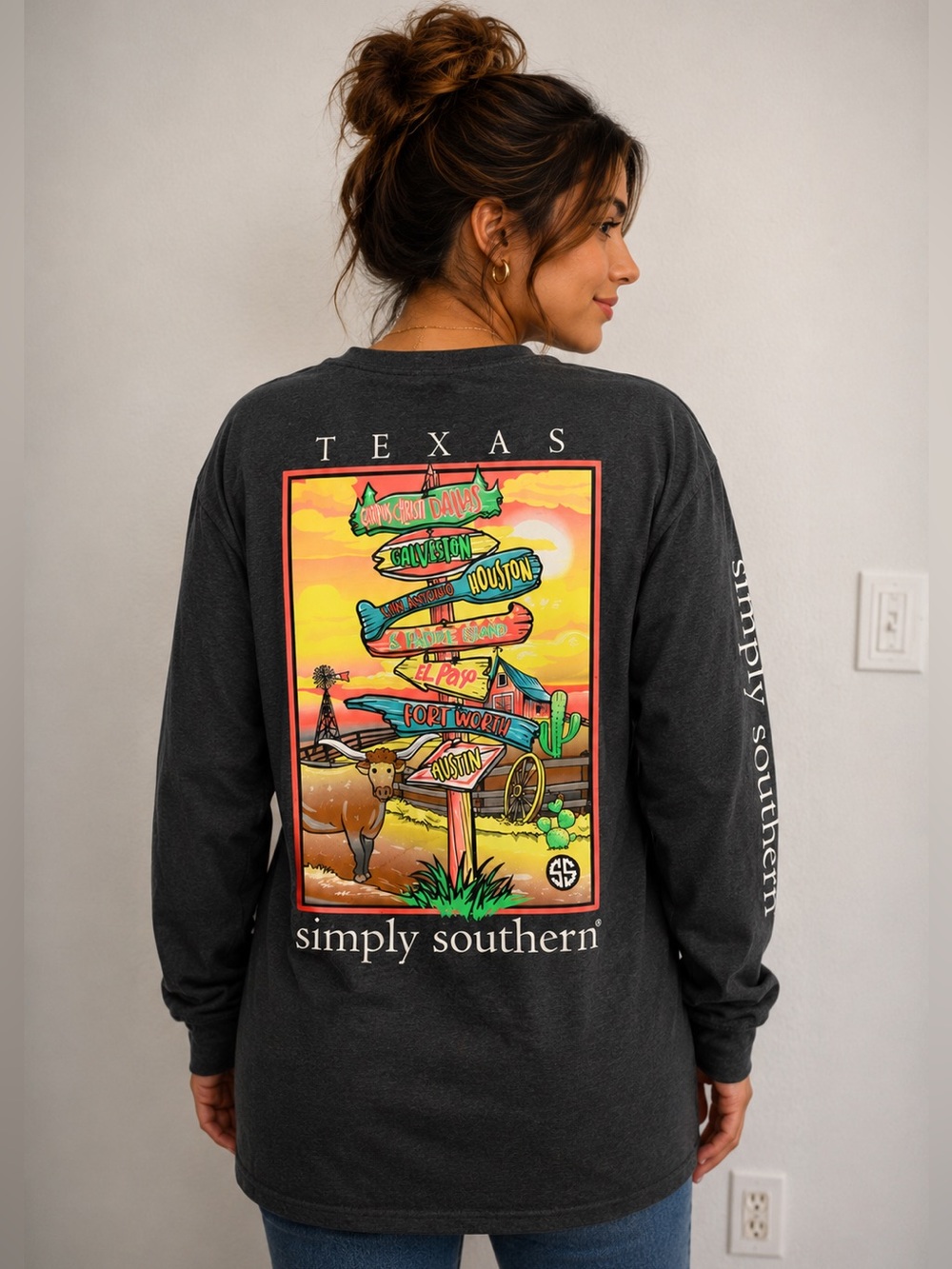 Simply Southern Texas Long Sleeve Graphic Tee Size Large